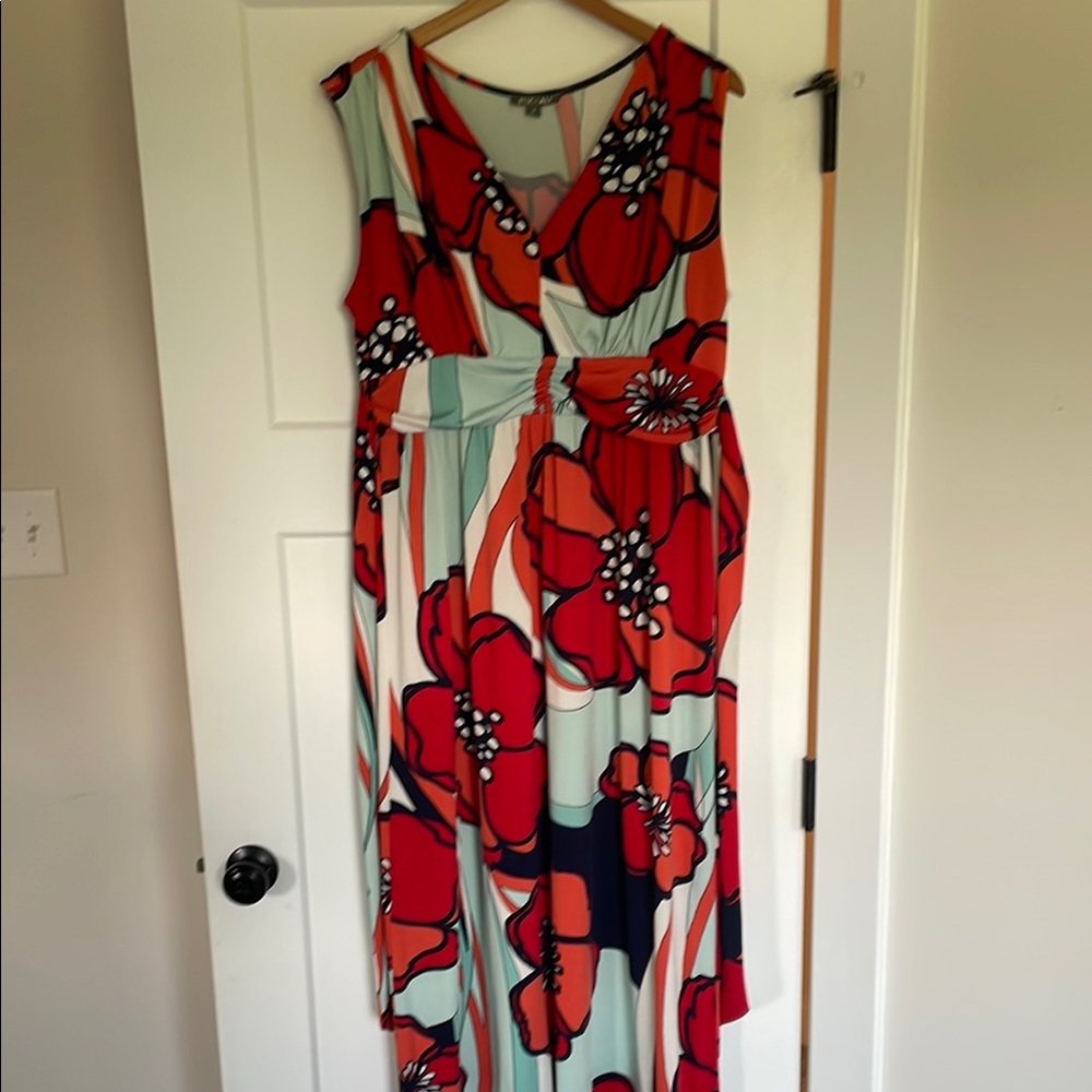 Roz & Ali Red and Black Tie Front Maxi Sundress